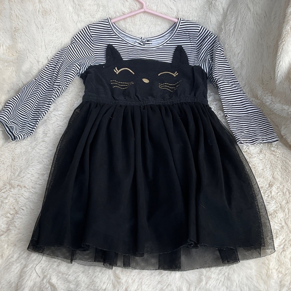 Carter's Black and White Striped Dress with Cat Applique